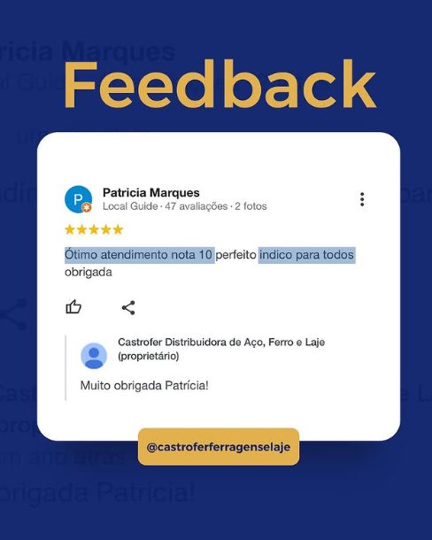 Avaliação de Patricia Marques no Google: ótimo atendimento, nota 10, indico para todos
